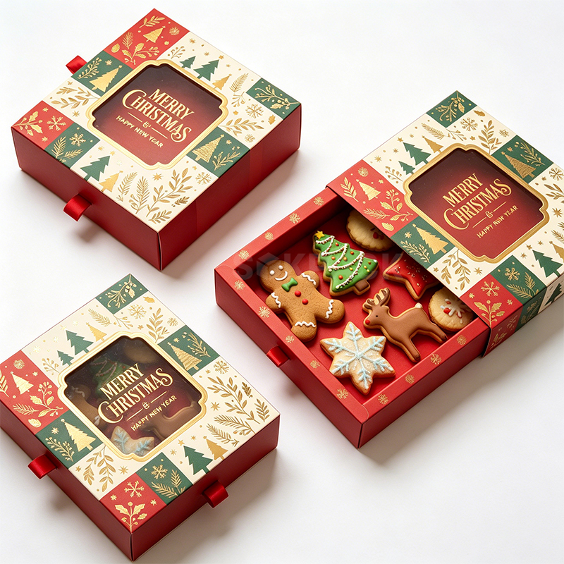 Christmas Drawer Gift Boxes With PVC Window for Cookies & Candies-2