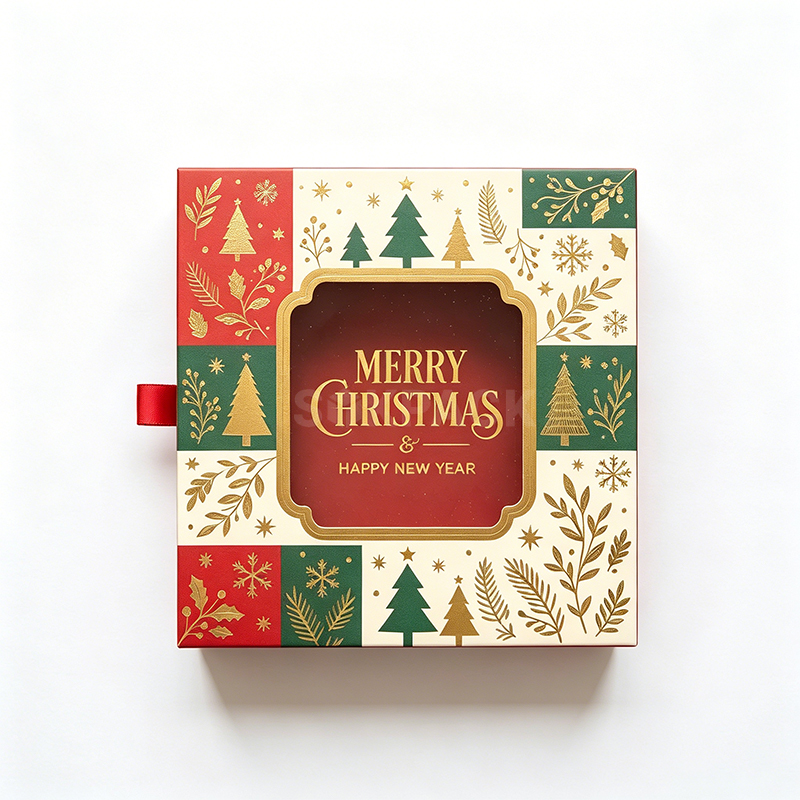 Christmas Drawer Gift Boxes With PVC Window for Cookies & Candies-3